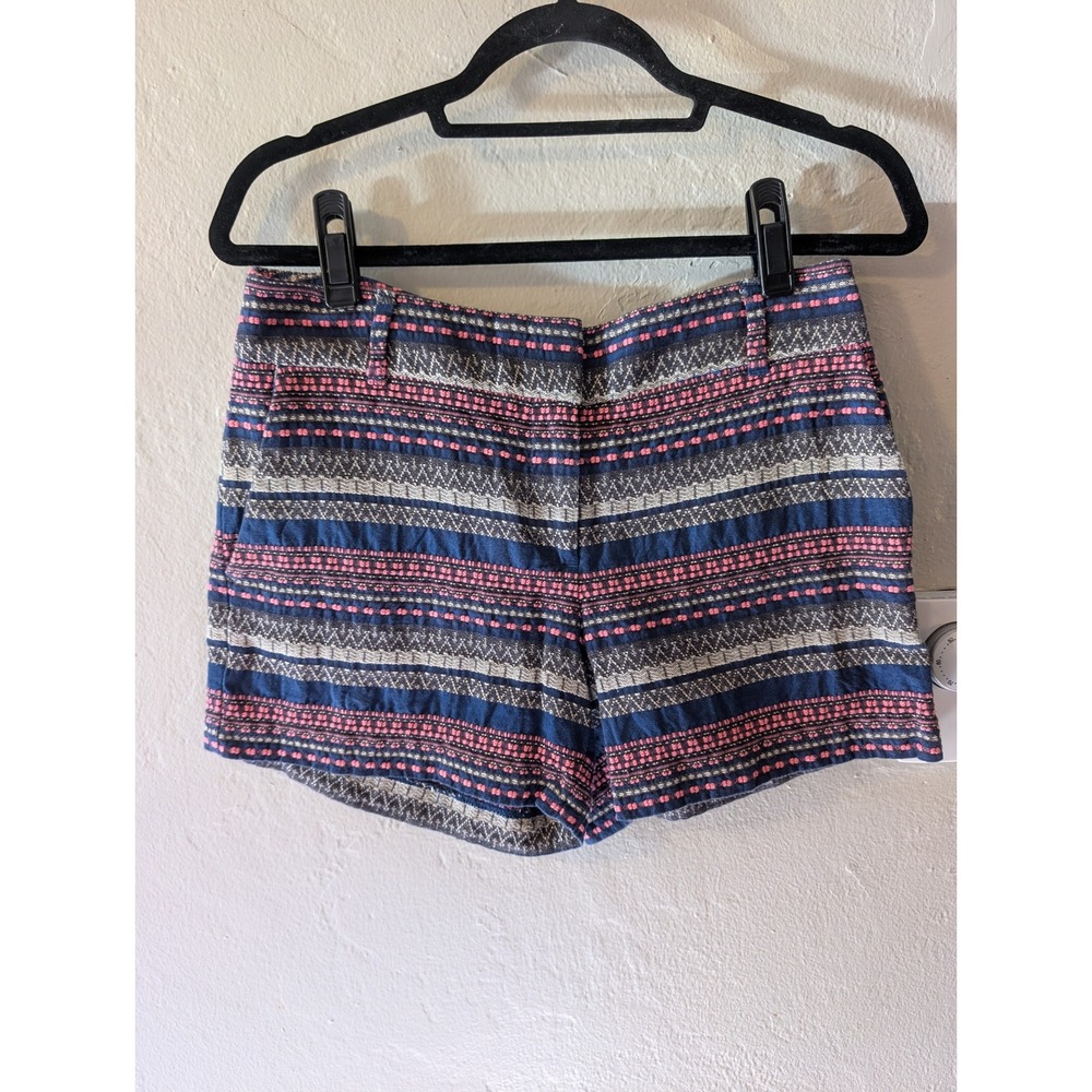 LOFT The Riviera Shorts sz 2 Navy Pink Textured Woven Boho Striped